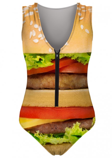 Hamburger zip-up one-piece swimsuit Hamburger - Mr Gugu & Miss Go